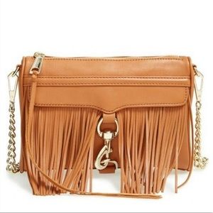 Rebecca Minkoff Mini Mac Fringe Crossbody Bag in Cognac Leather
